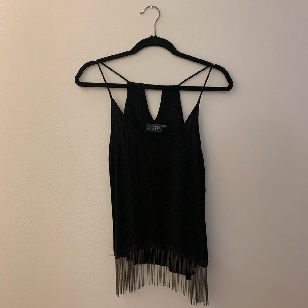ASTR black cami tank with chain hem fringe